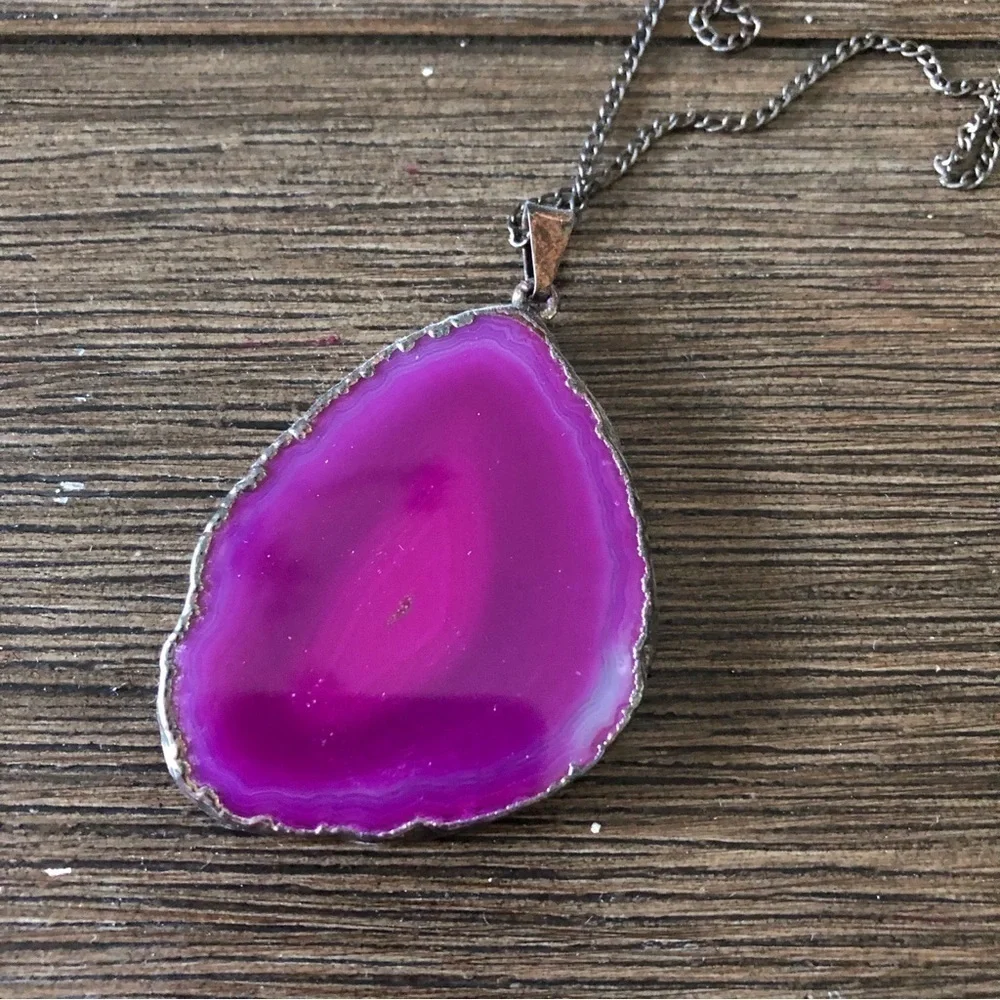 Pink natural gemstone slice necklace